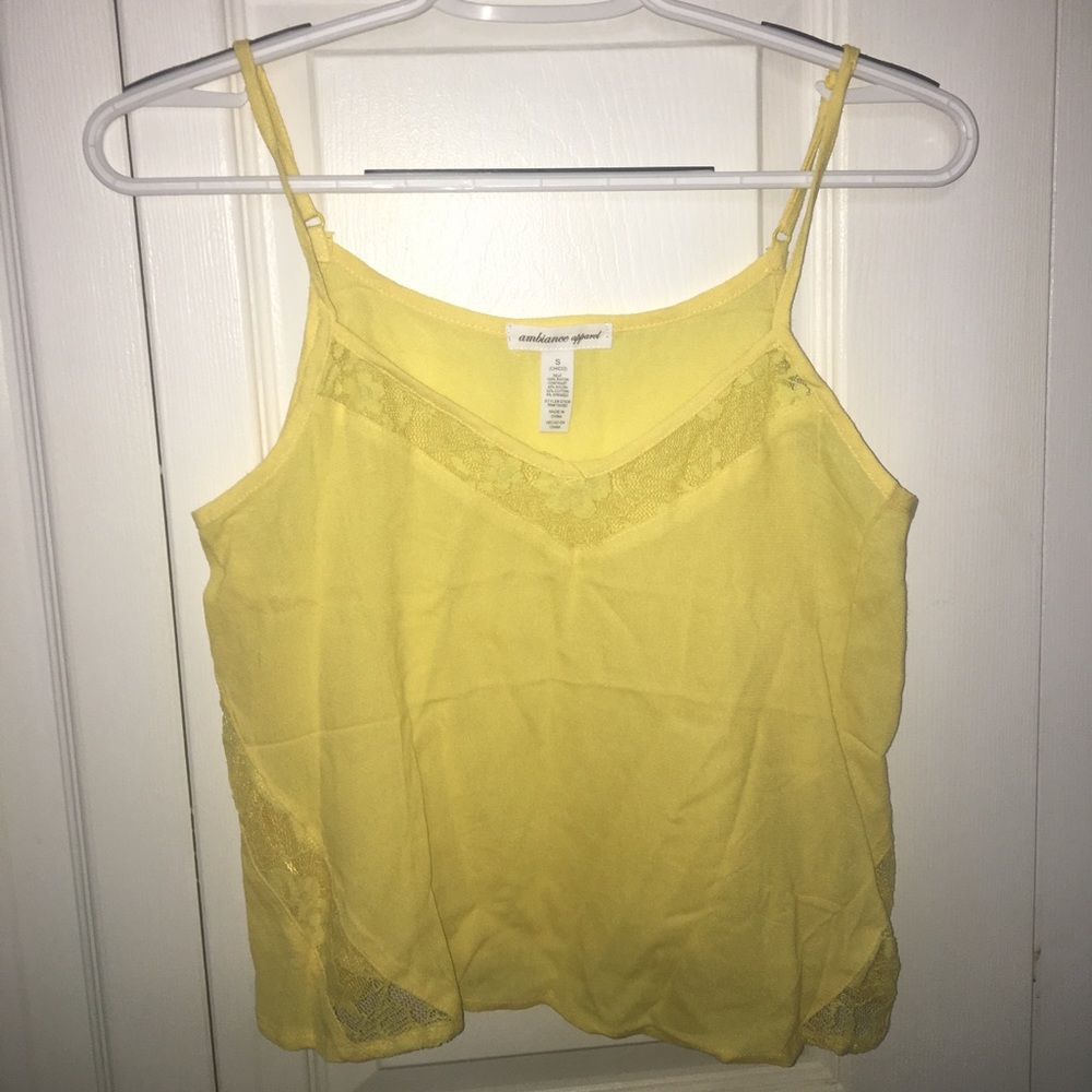 Yellow crop top with lace paneling